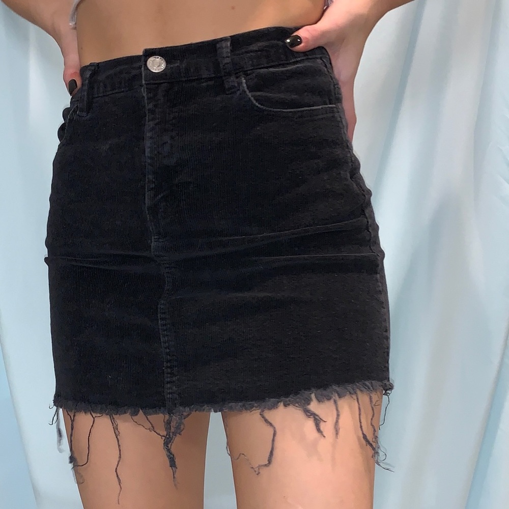 Black Frayed Suede Skirt